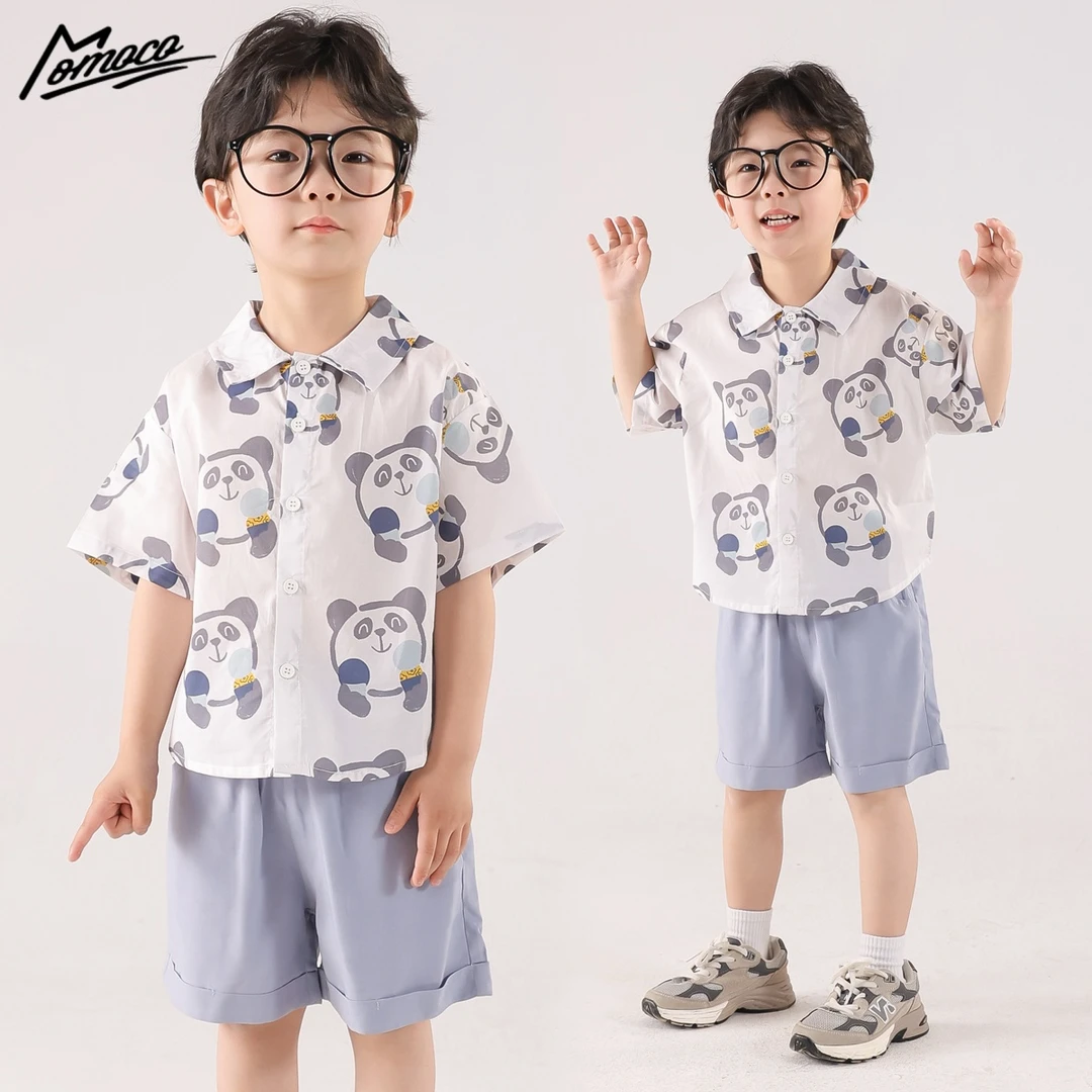 【618清货】MOMOCO夏季款男童印花可爱小熊猫短袖套装77230580006
