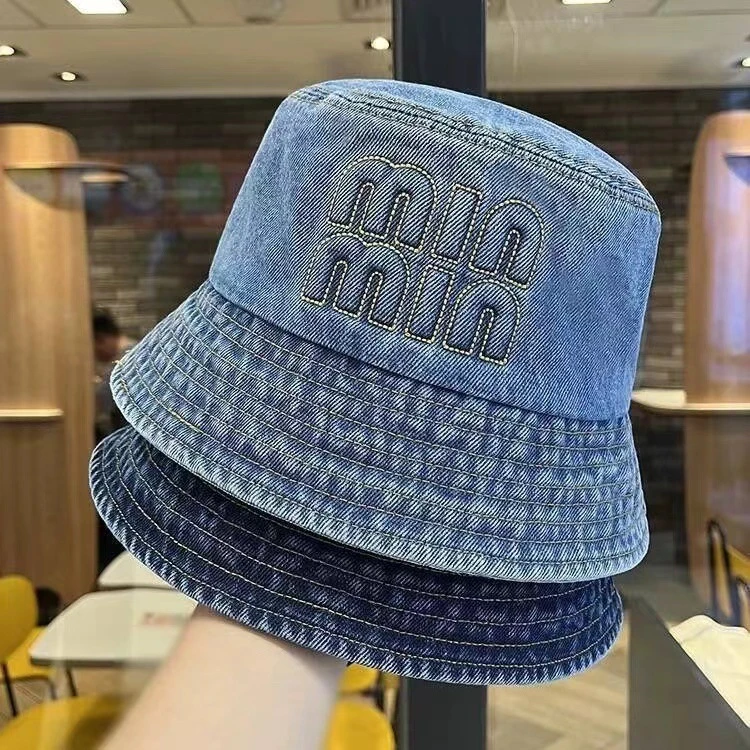 ins风复古水洗牛仔渔夫帽女韩版百搭显脸小盆帽出游度假遮阳帽潮