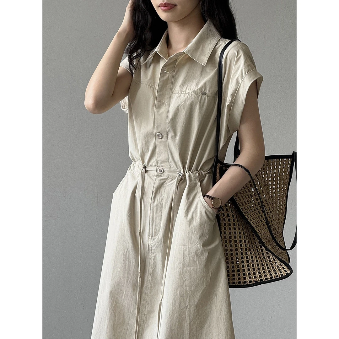 假两件衬衫式工装连衣裙女特别漂亮掐腰裙山本风夏天巨好看的裙子