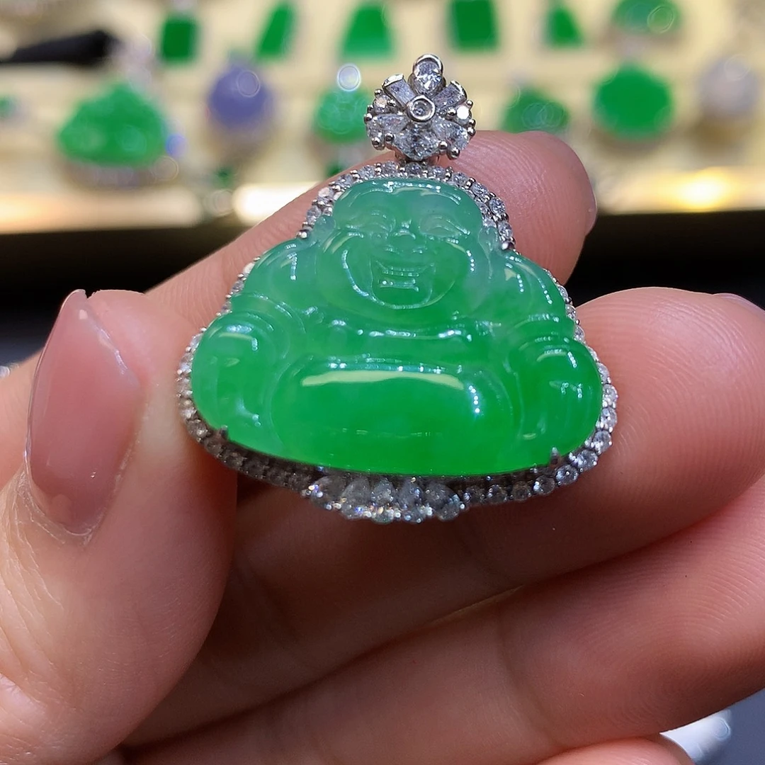 翡翠吊坠(不含链)18K金镶嵌