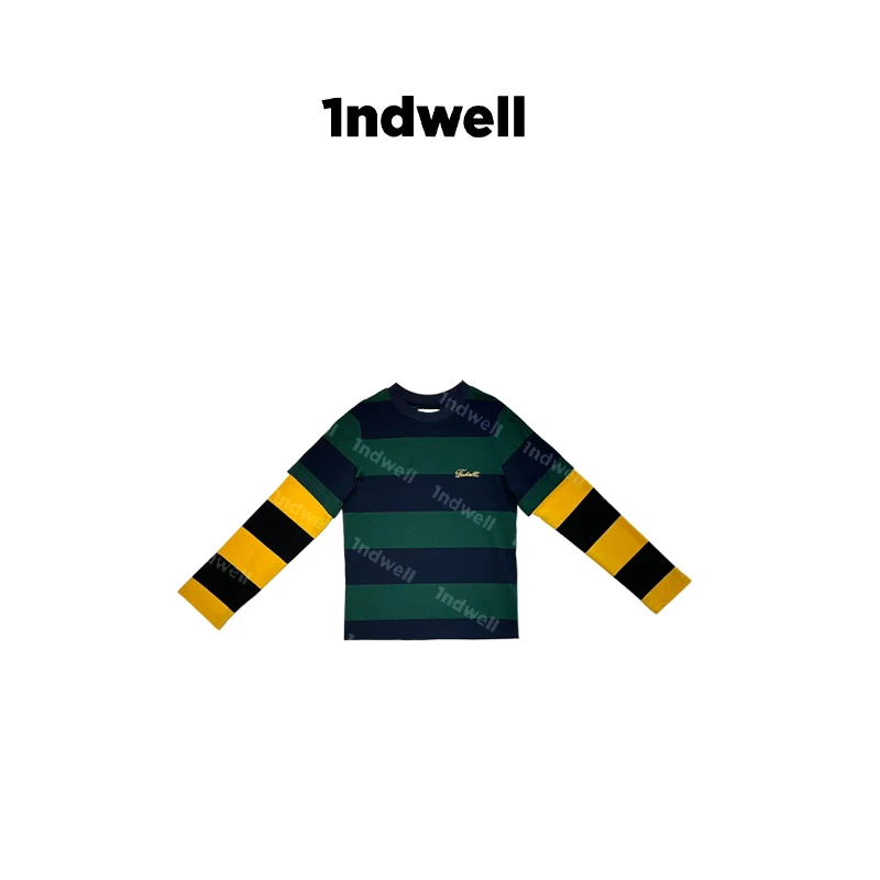 1NDWELL 宽边条纹拼色长袖上衣