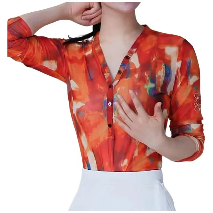 新款长袖连档广场舞女上衣吉特巴交谊舞演出服