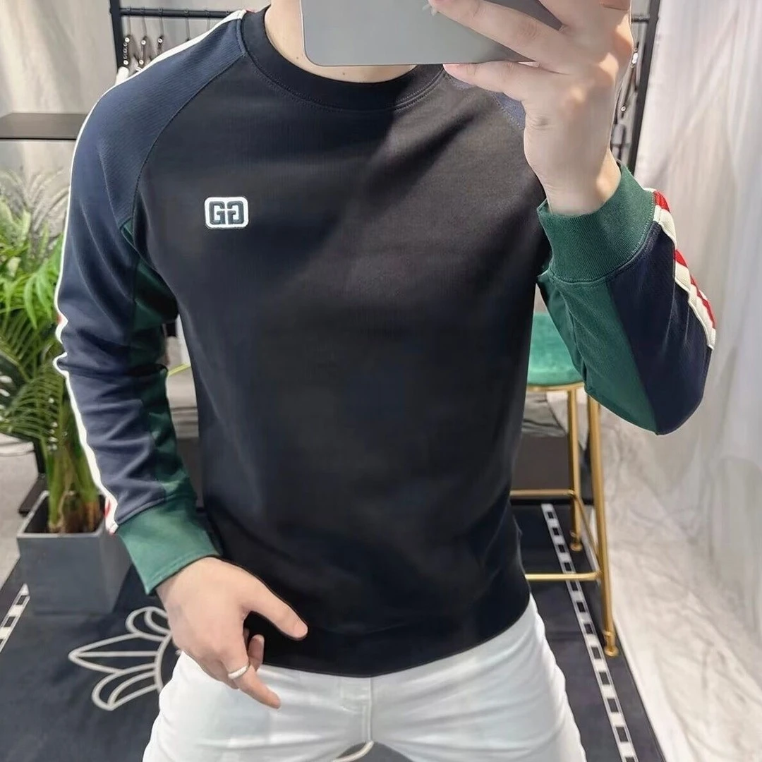 2025欧版新款高品质加绒男士刺绣时尚保暖潮流百搭打底衫长袖卫衣