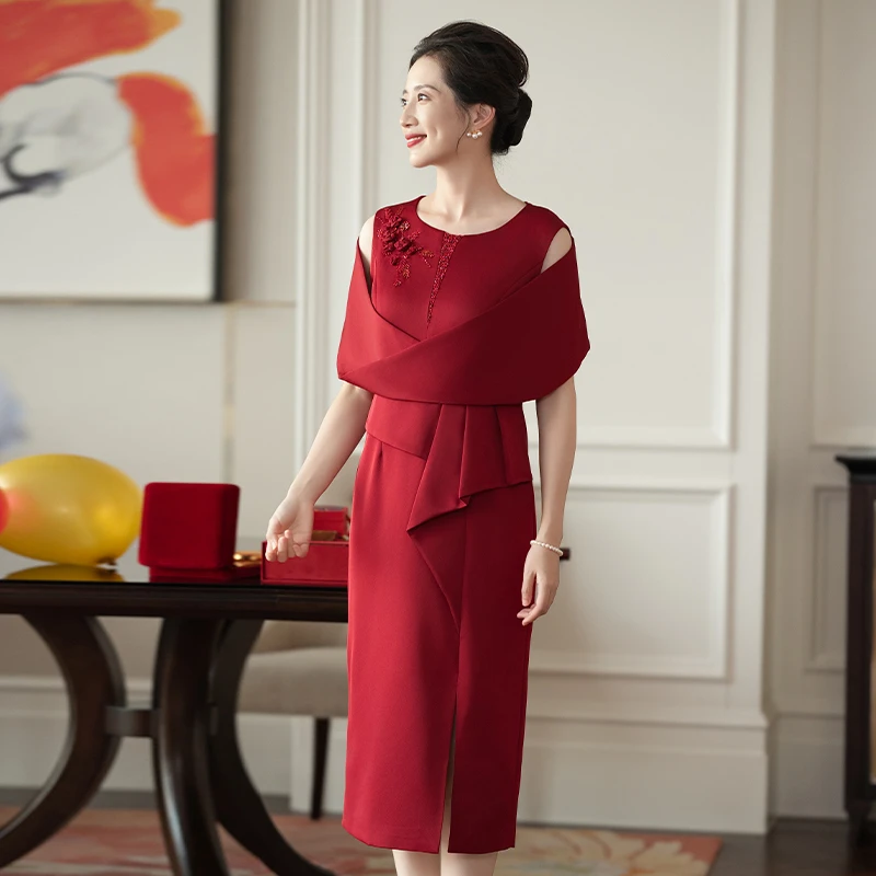 高端喜婆婆喜妈妈婚宴装2025新款夏装婚礼服装婚庆连衣裙晚礼服女