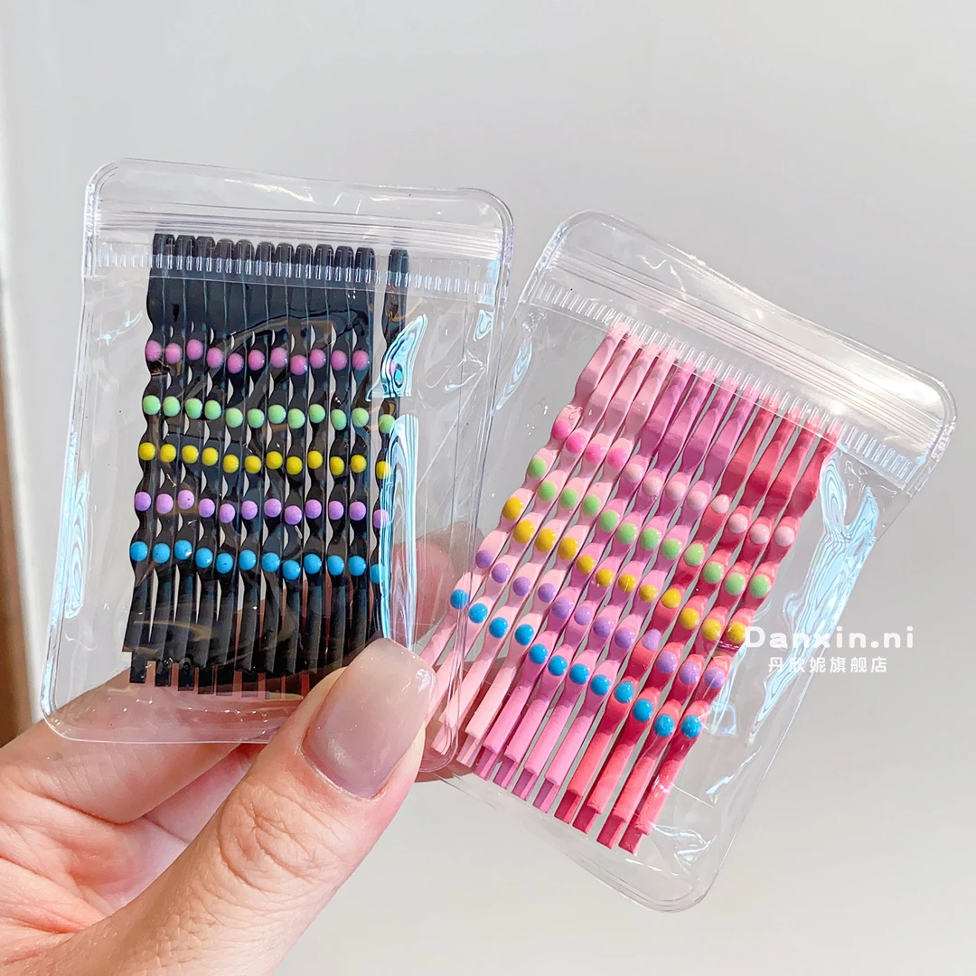 儿童糖果色波点一字夹发夹女童碎发夹子小学生简约刘海侧边夹发卡