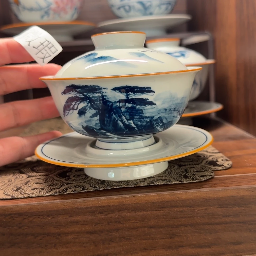 釉下手绘茶具微瑕