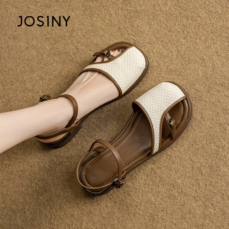 卓诗尼软底夏季包头凉鞋女平底2025露趾百搭休闲后空一字带罗马鞋