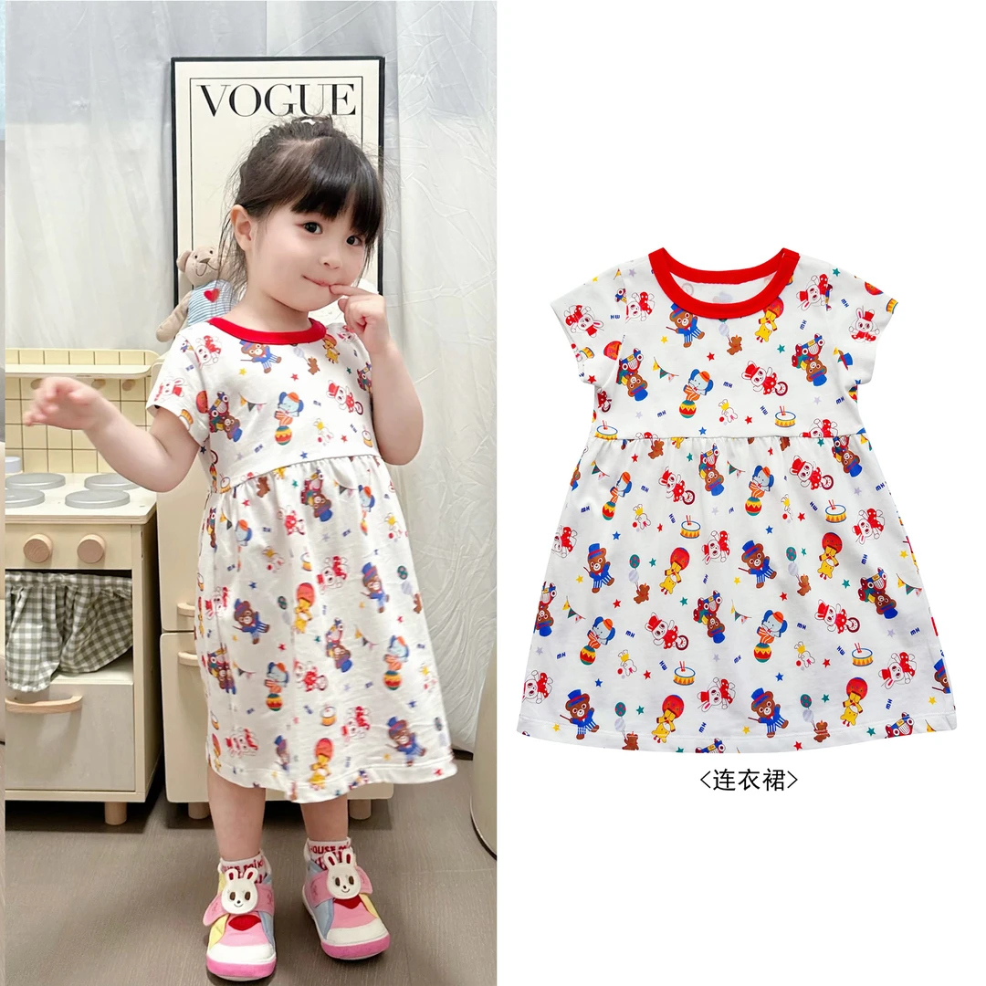 （现货）2025夏新款高品质 女童儿童棉全棉满印熊兔碎花连衣裙