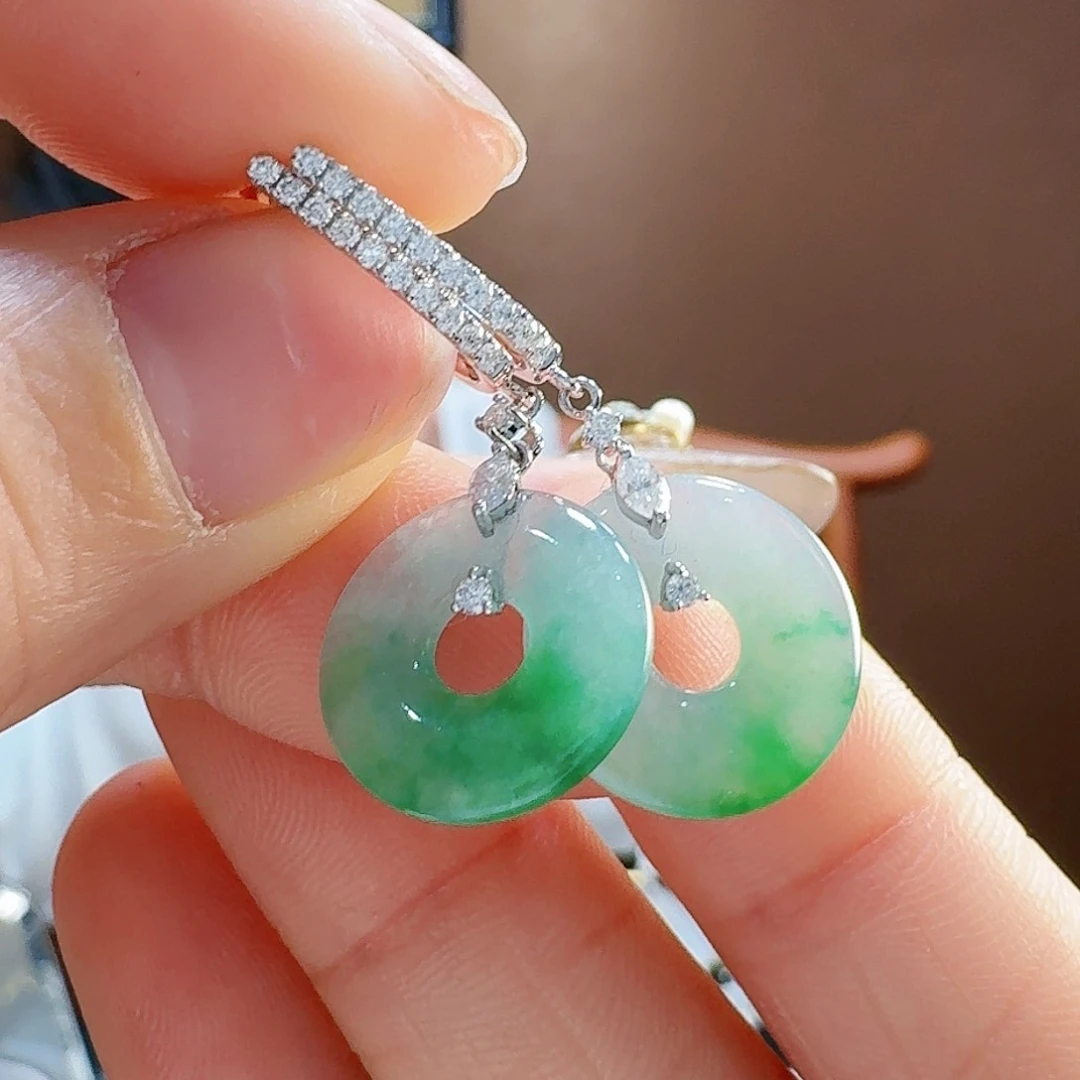 翡翠耳饰18K金镶嵌耳饰