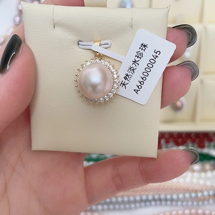 吊坠(赠链)合金淡水珍珠12.5-13mm浅金色四面圆吊坠