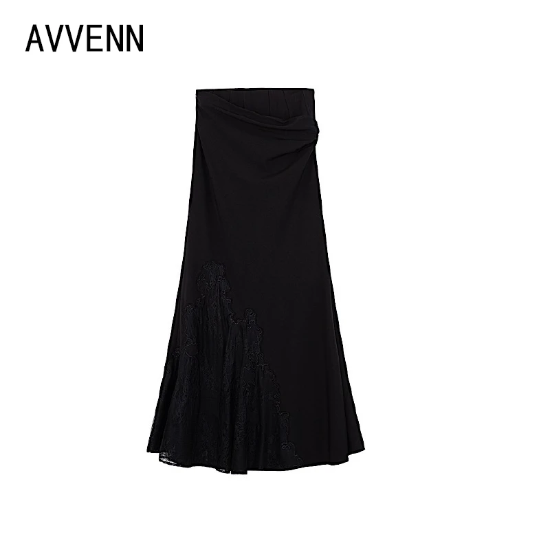 AVVENN【福福专属】 计师品牌女装 黑色 蕾丝 半身裙