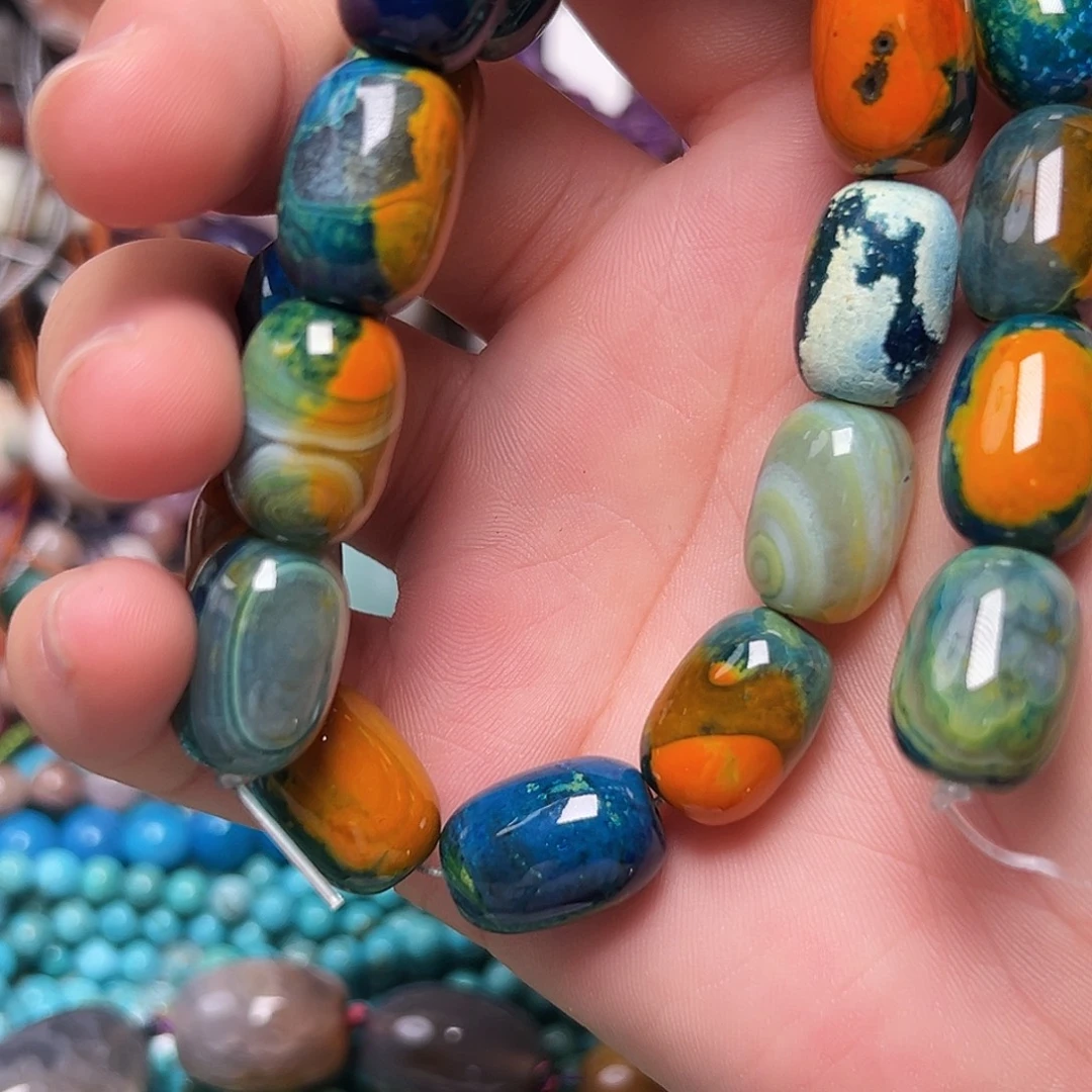 银***浪玛瑙/玉髓未镶嵌珠宝半成品L506天然地球石枣珠