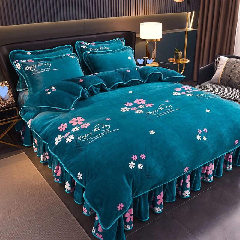 加厚牛奶绒四件套冬季珊瑚绒双面毛绒法兰绒加绒被套床单床上用品