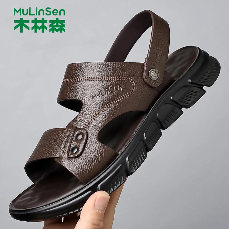 木林森凉鞋男款夏季真皮透气软底休闲沙滩鞋男士开车皮凉拖鞋男款
