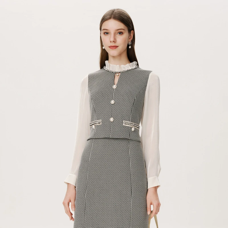 【商场同款】La Koradior拉珂蒂24年新款气质修身千鸟格连衣裙