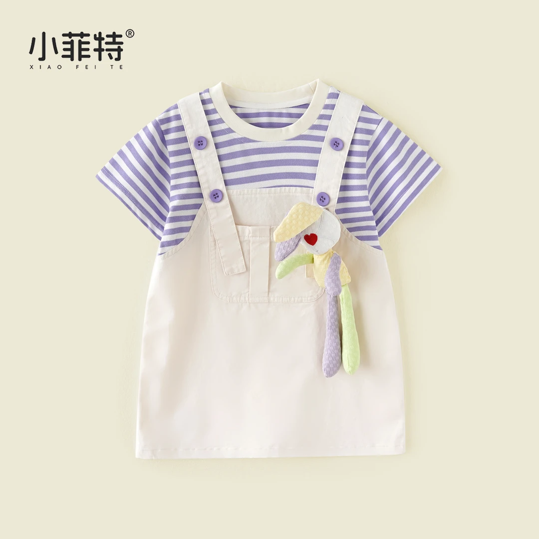 小菲特夏季新款女童立体玩偶连衣裙小女孩休闲短袖裙子BGQX51677