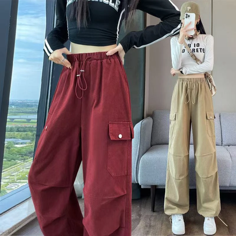 高档美式工装裤女春秋季2025新款高腰宽松显瘦直筒休闲阔腿运动裤