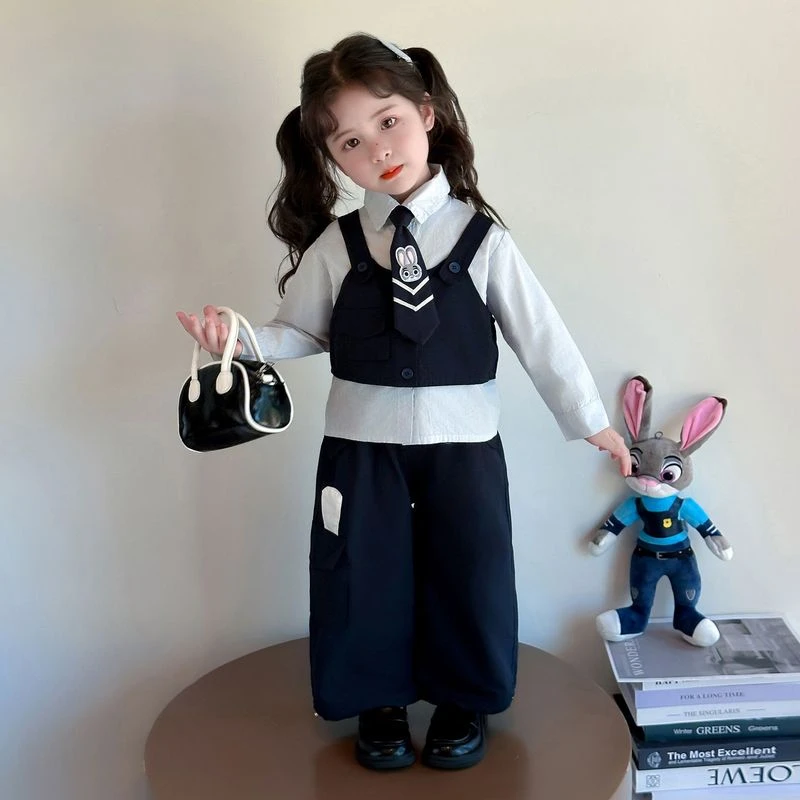 女童秋装套装2025新款洋气儿童兔子警官衣服女宝宝春秋网红三件套