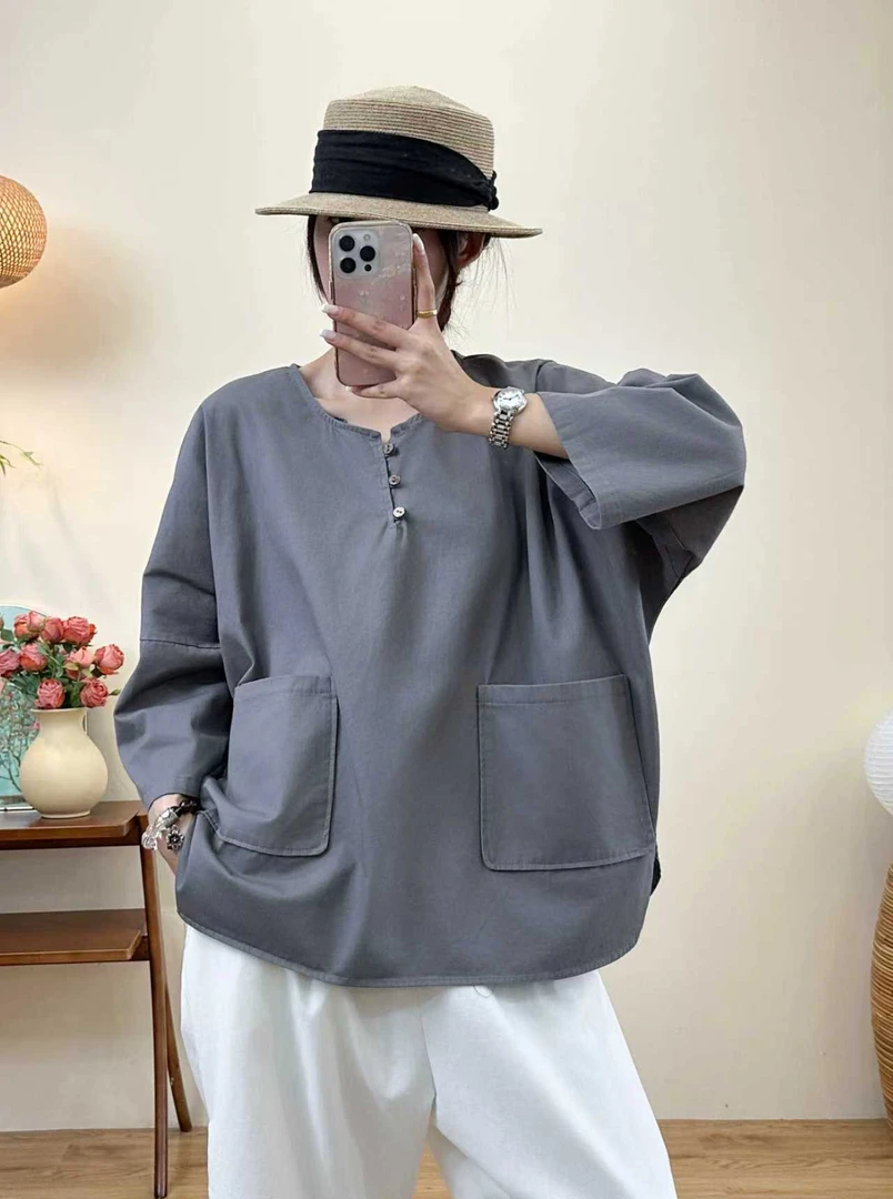 三件套韩版长袖落肩袖常规潮流衬衫宽松型大码上衣秋季设计感纯色