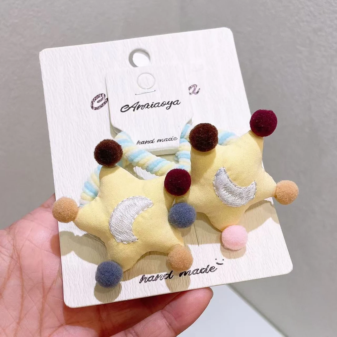 B-1175（满10米飞）aa 1对黄色星星对圈头绳儿童双马尾发绳   发圈