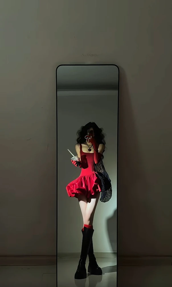 【B Y】2025春新款细闪性感辣妹不规则连衣裙新年红生日蓬蓬战袍ins