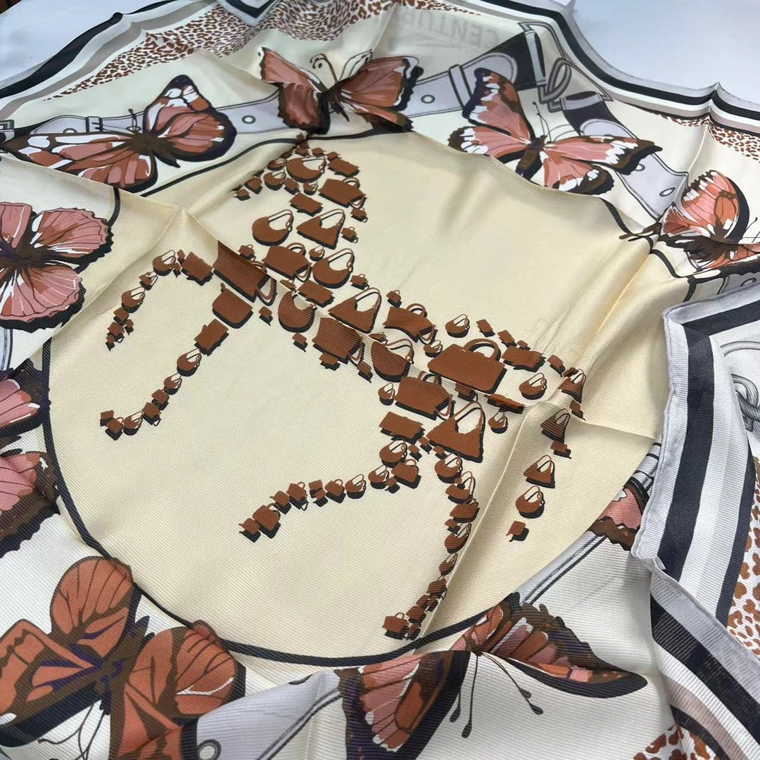 110二经西丽纱方巾-蝴蝶绕马 105cm丝巾 50