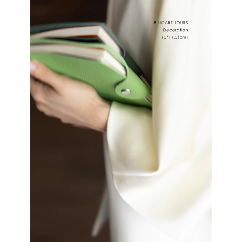 若奈家居 头层小牛皮！Herm@s青茂绿螺子黛活页笔记本银扣可换芯