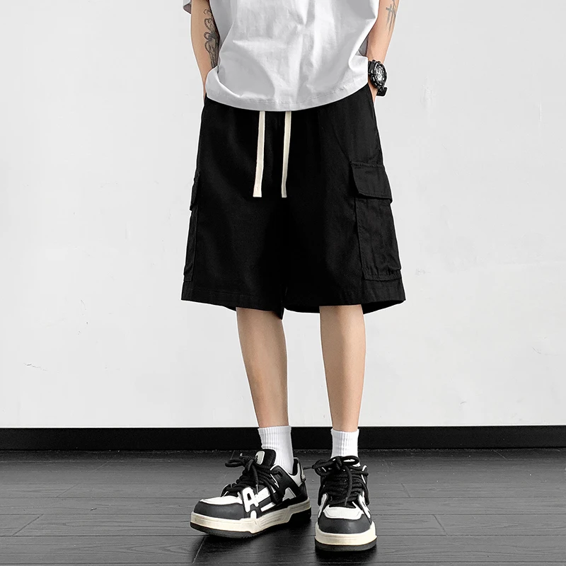 美式工装裤男2025夏季薄款宽松五分裤潮流黑色休闲裤直筒纯棉短裤