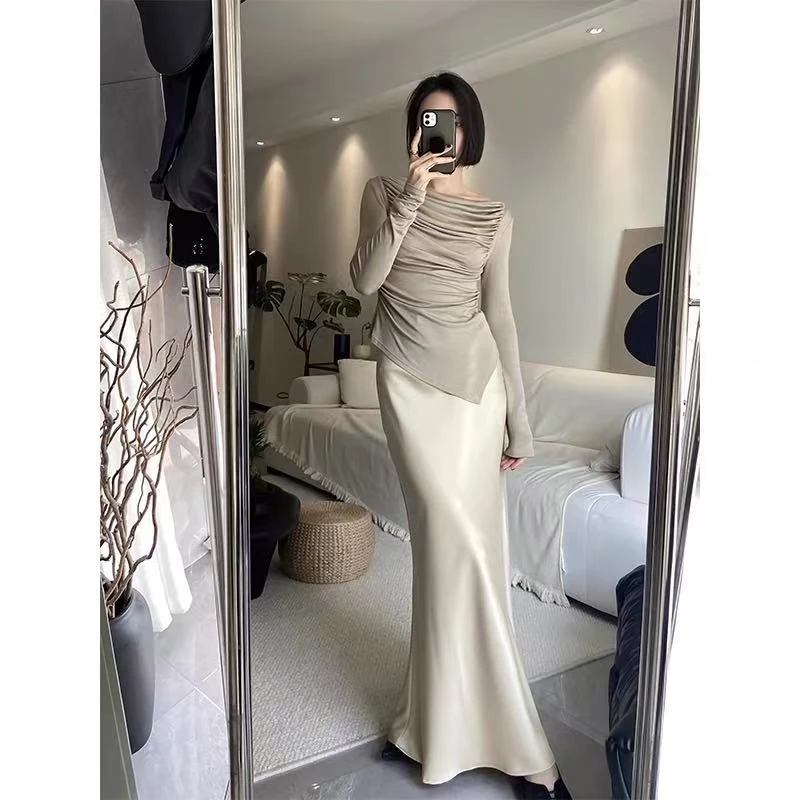 【宝儿姐优选】高级气质缎面时髦鱼尾裙