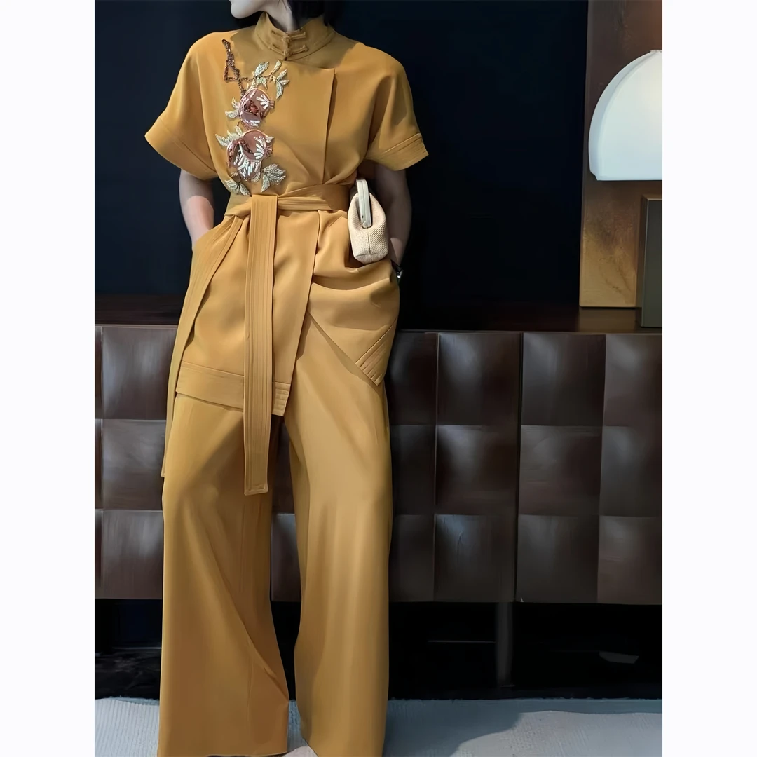 ZEROYK新中式时尚套装2025夏季精致贵气超重工法绣国风两件套
