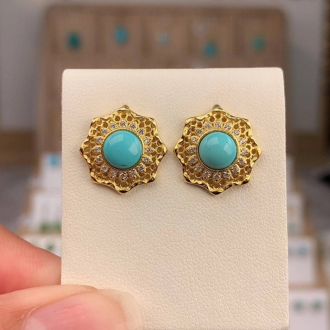 绿松石银S925镶嵌耳饰