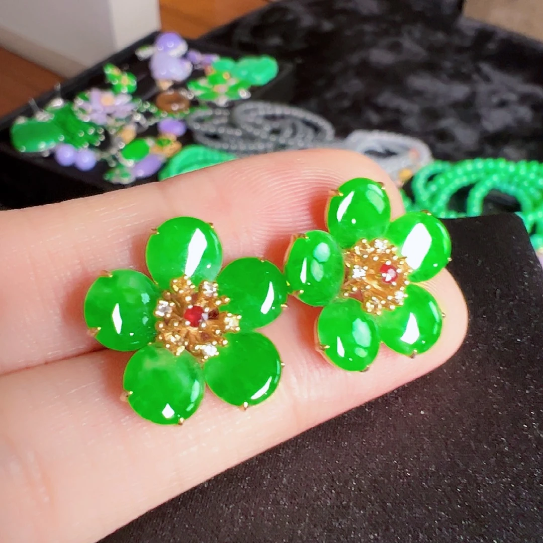 翡翠18K金镶嵌耳饰【新款】签收后24小时鉴赏期