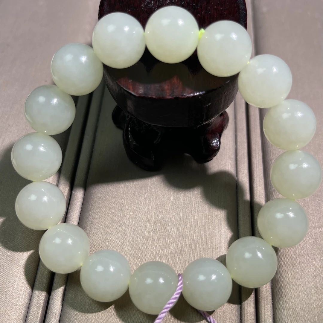 天然和田玉13mm晴水手串圆珠油润结构青海料细腻一物一证