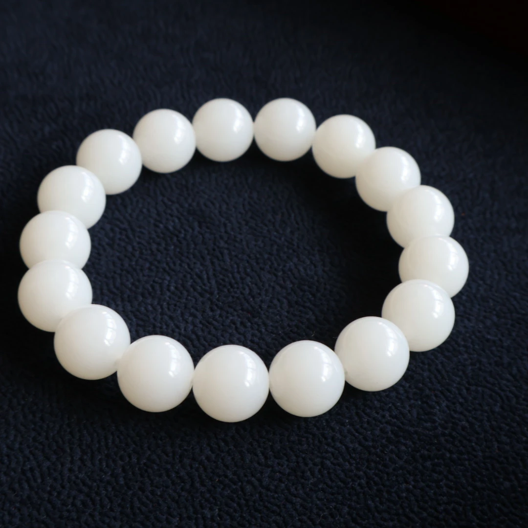 和田玉山料玉石羊脂白手串过眼过灯白色单圈玉手串女士简约百搭