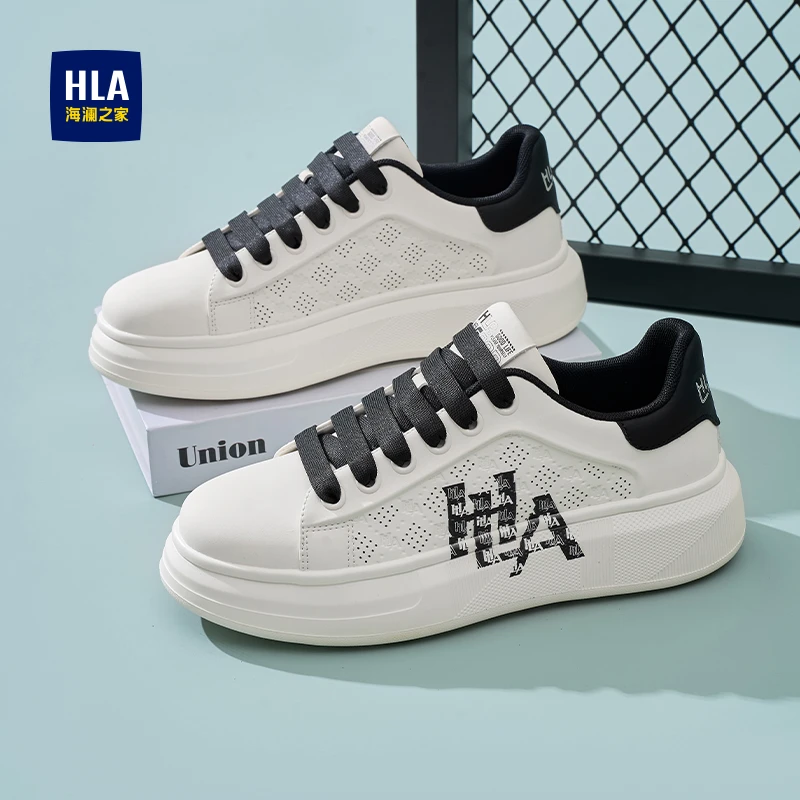 HLA/海澜之家男鞋2025夏季新款透气镂空时尚休闲鞋百搭板鞋小白鞋