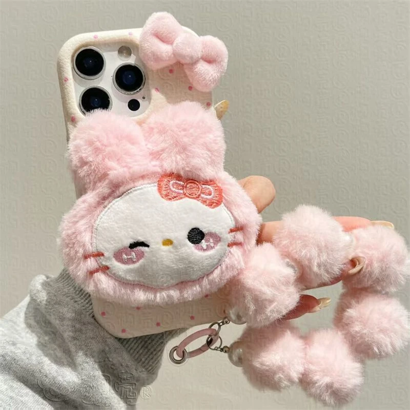 可爱立体毛绒kt猫适用苹果17PROMAX手机壳新款iPhone17PRO软13/14