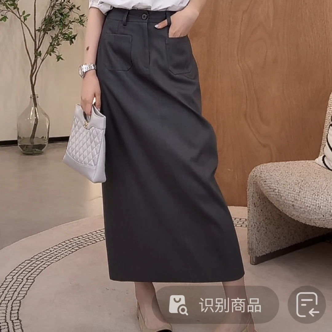no褪 灰色西装半身裙375