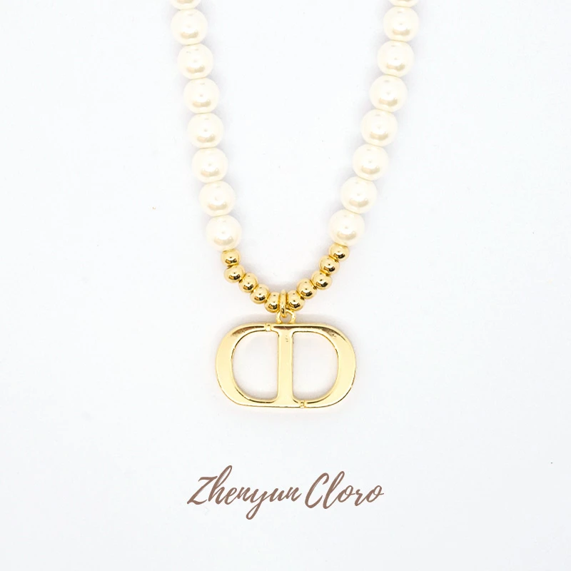 铜合金项链 珍珠CD字母时尚项链 BL4020