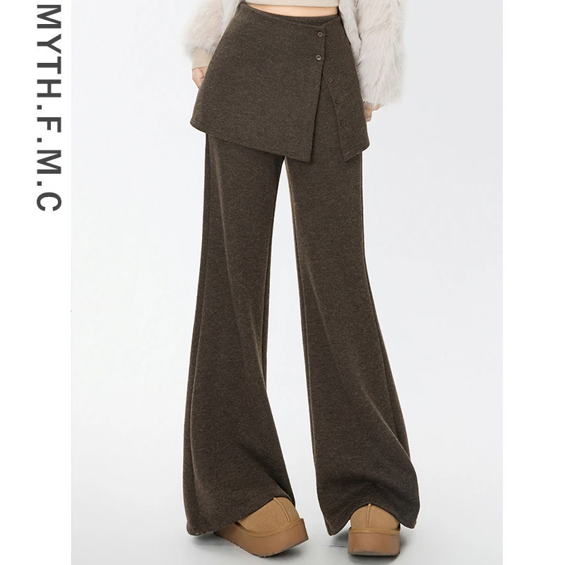 咖色加绒糯米裤子女秋冬季2025新款今年流行爆款高腰微喇叭阔腿裤