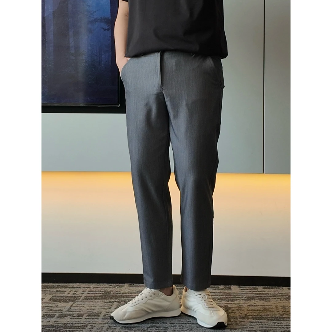 M127夏季凉感薄款冰丝免烫9分休闲西裤长裤商务垂感男士九分微锥