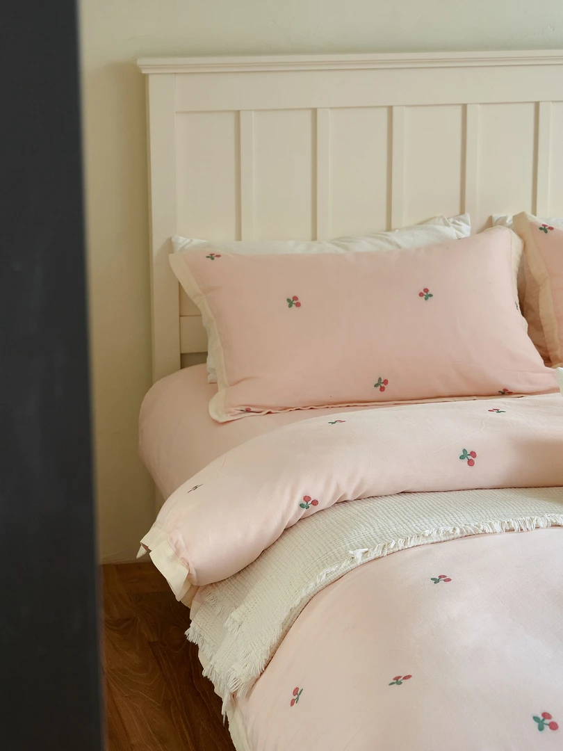 【设计师款专版色】新款色织提花 全棉双层纱棉纱四件套-樱桃系类