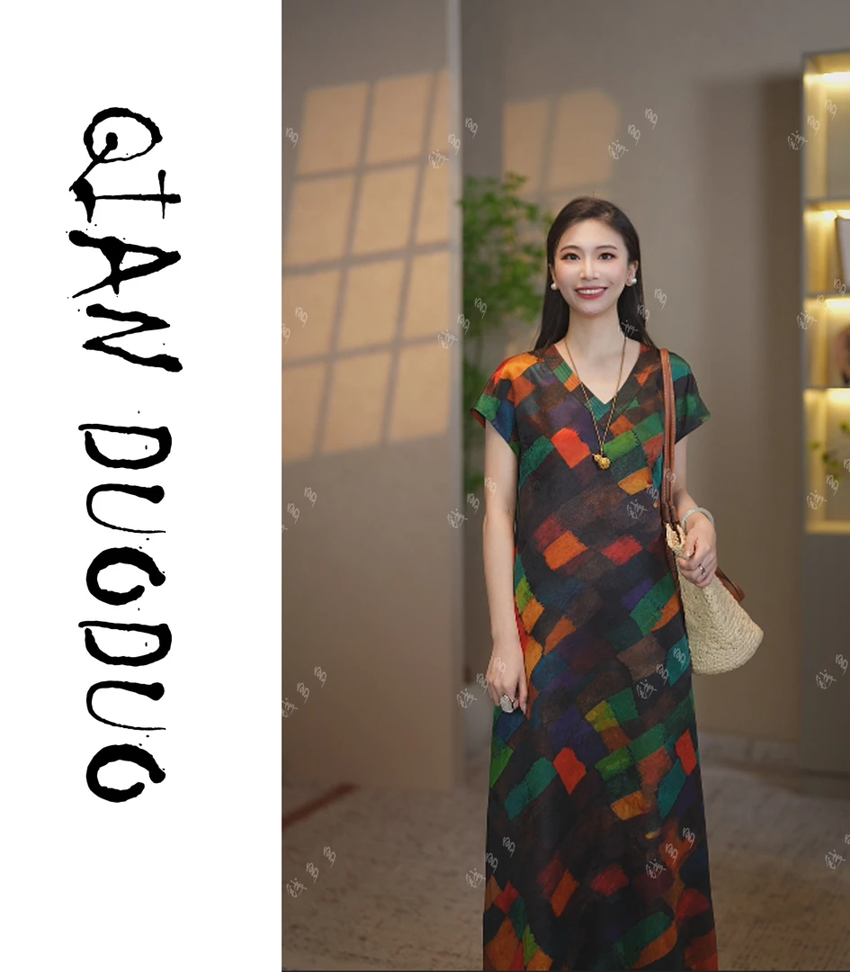 锦丝院【彩虹】新中式桑蚕丝百搭轻奢时尚连衣裙LYQC67181696