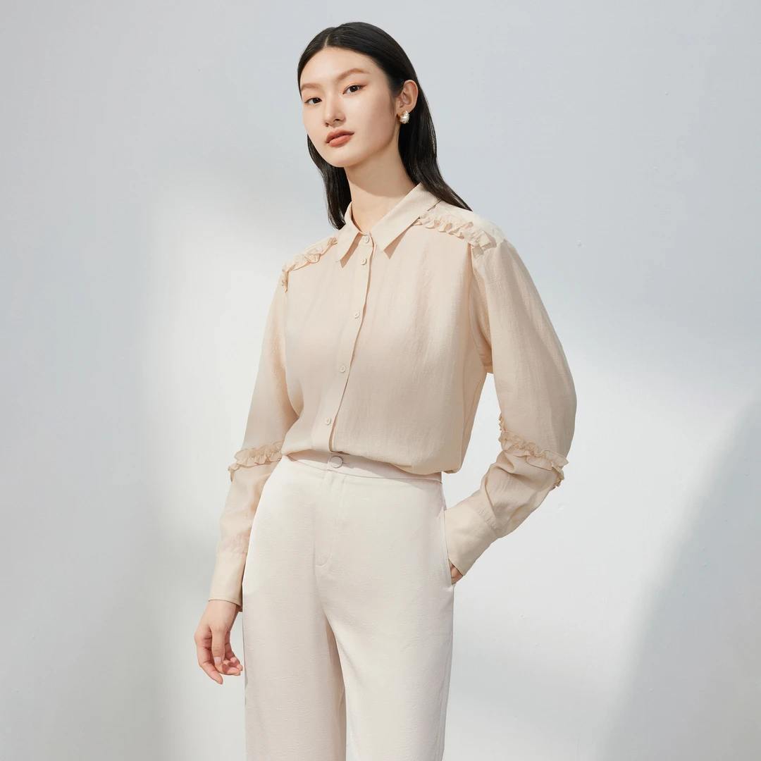 【安雅专属】JZ玖姿JTDC60116立体木耳边衬衫2023春肌理褶皱单上衣