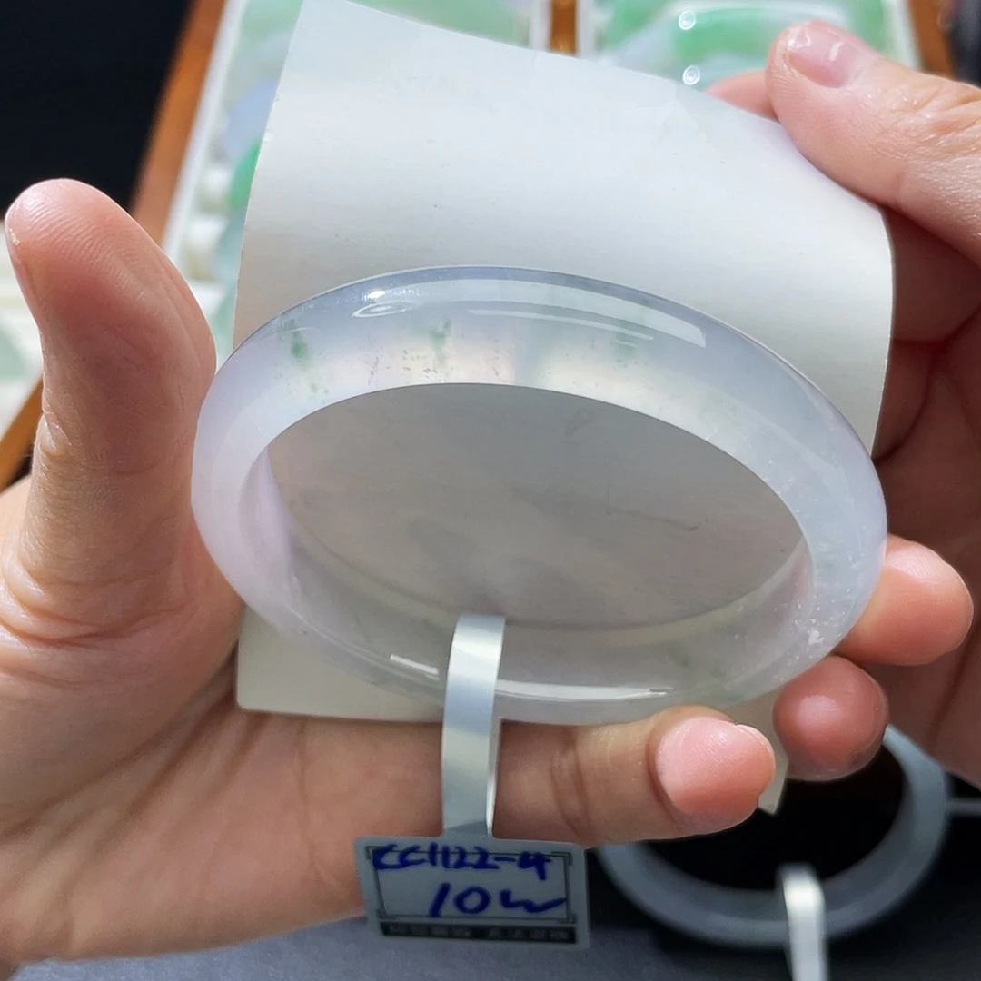 翡翠未镶嵌手镯53.6贵妃木纳雪花棉白冰飘花