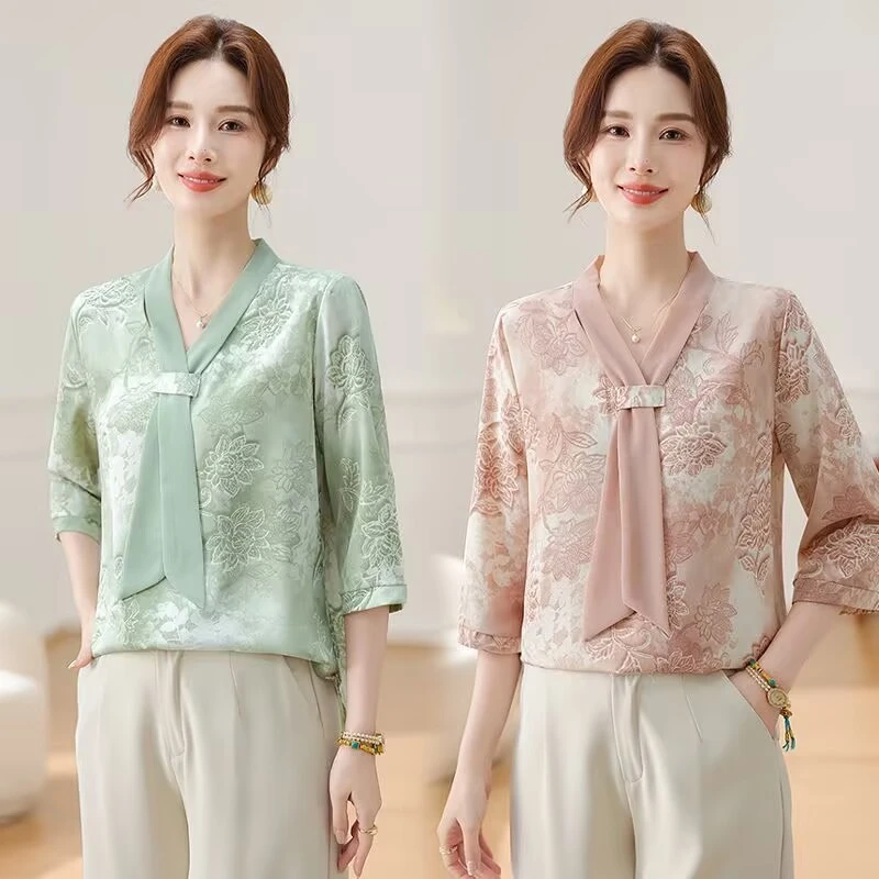 2025年夏季新款妈妈装中老年气质百搭上衣