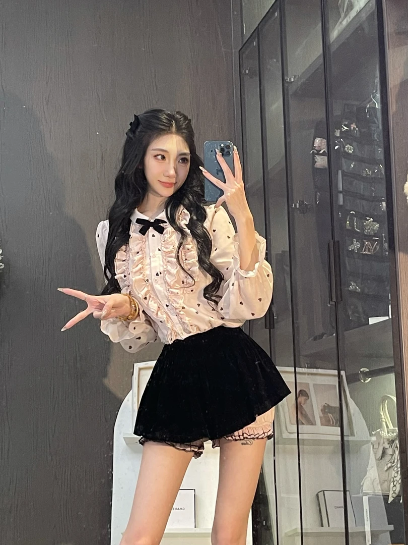 清仓【糖霜2.0】2025法式温柔风甜美辣妹泡泡袖花边长袖女款套装