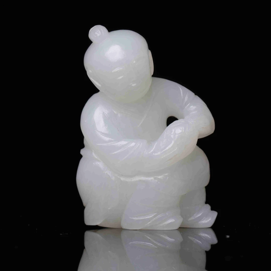 清代和田玉童子花件-NX