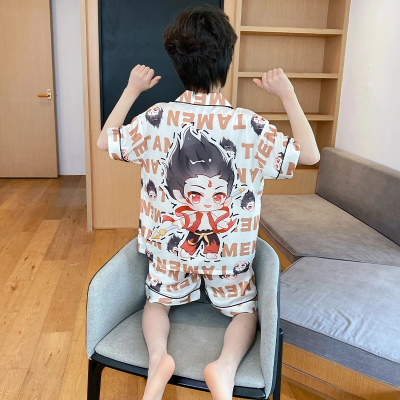 YUZHAOLIN/俞兆林男童夏季新款时尚可爱风短袖冰雪丝睡衣居家套装