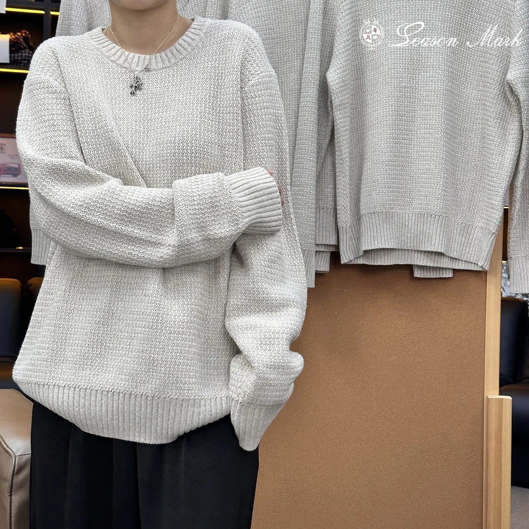 SEASONMARK秋冬新款针织圆领花灰白毛衣cleanfit潮流情侣保暖搭子