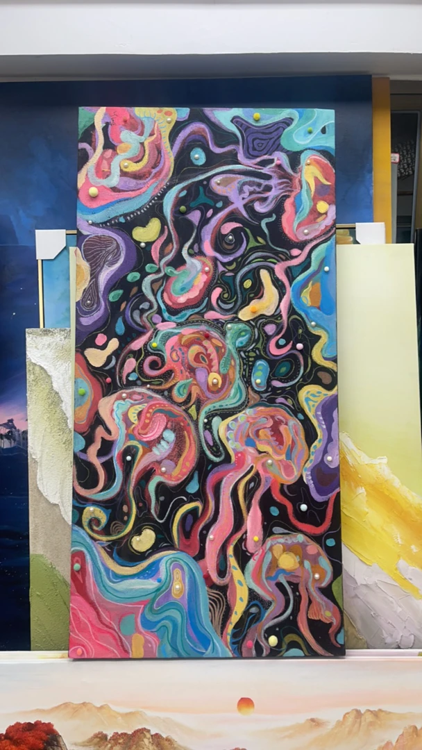 水母系列客厅装饰画现代极简艺术感星海柜子摆画